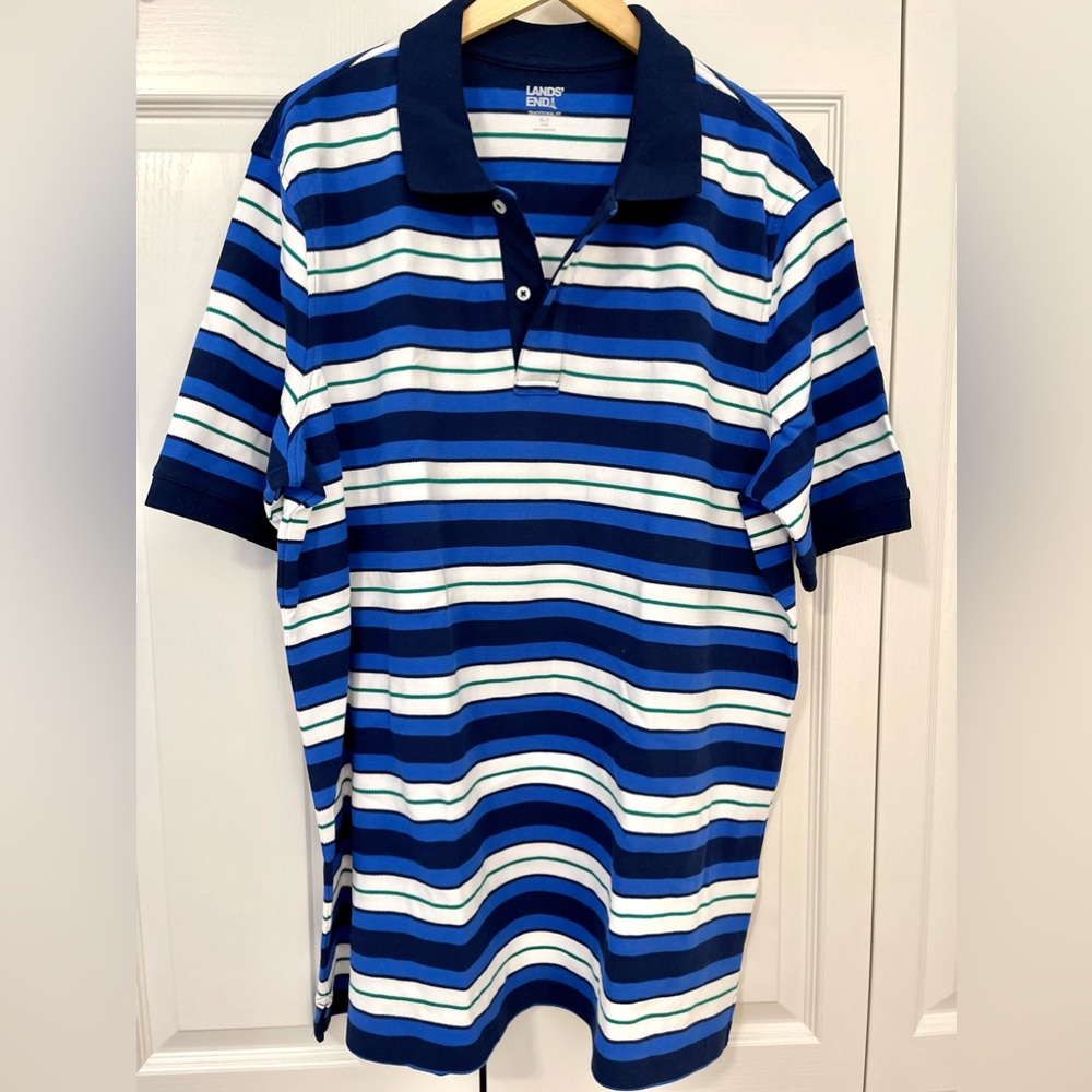 Lands' End Mens Striped Polo Shirt XL Tall XLT Short Sleeve Cotton